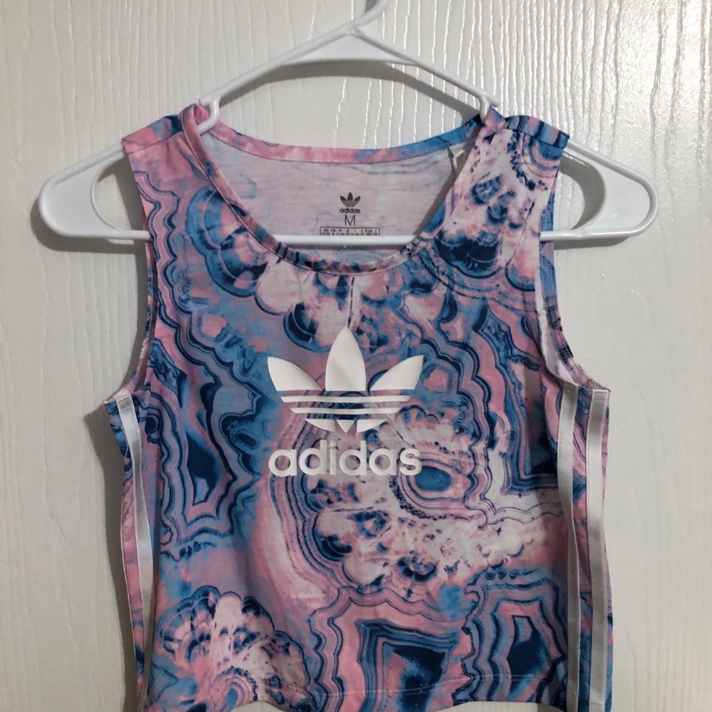 Girls Shirt Adidas Pink and Blue Marble Tank Top